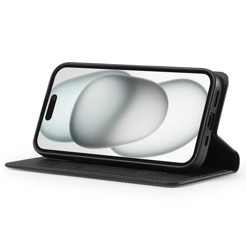 LC.IMEEKE L1 Series for iPhone 15 Plus Case PU Leather Wallet Stand Protective Phone Cover - Black