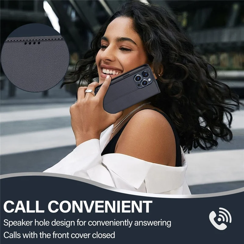 LC.IMEEKE L1 Series for iPhone 15 Pro Case PU Leather Wallet Stand Protective Phone Cover - Black