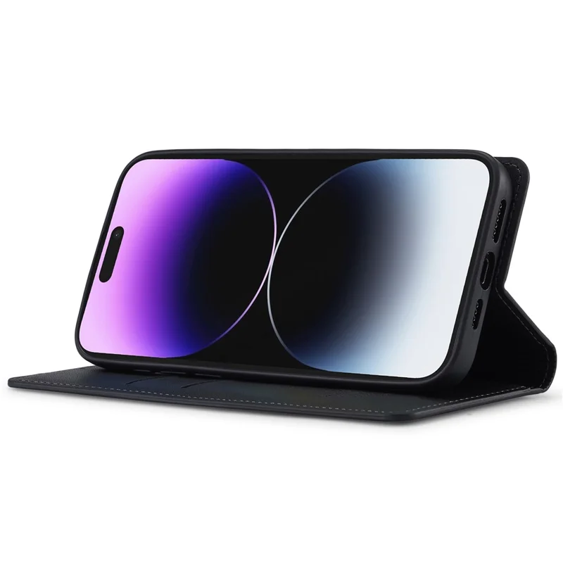 LC.IMEEKE L1 Series for iPhone 15 Pro Case PU Leather Wallet Stand Protective Phone Cover - Black