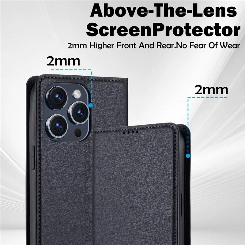 LC.IMEEKE L1 Series for iPhone 15 Pro Case PU Leather Wallet Stand Protective Phone Cover - Black