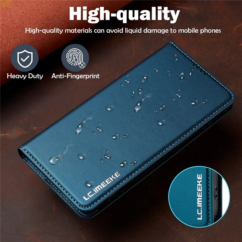 Lc. Serie Imeeke L1 Para Iphone 15 Case PU Leather Willet Soport Protective Phone Cover - Azul