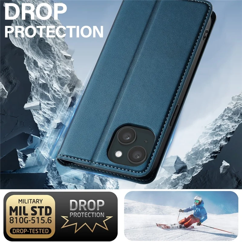 Lc. Serie Imeeke L1 Para Iphone 15 Case PU Leather Willet Soport Protective Phone Cover - Azul
