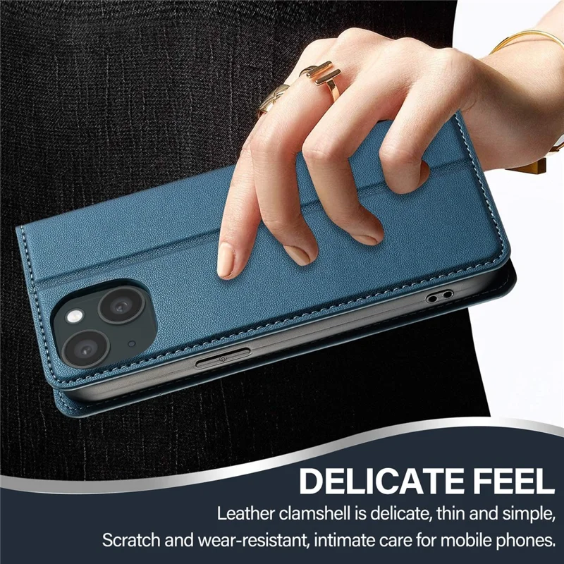 Lc. Serie Imeeke L1 Para Iphone 15 Case PU Leather Willet Soport Protective Phone Cover - Azul