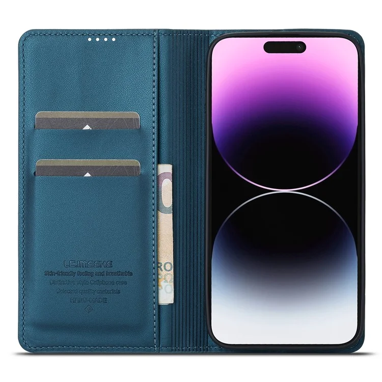 Lc. Série Imeeke L1 Pour Iphone 15 Pro Max pu Leather Wallet Stand Protection Phone Cover - Bleu