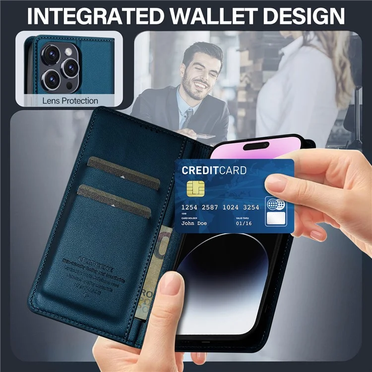 Lc. Série Imeeke L1 Pour Iphone 15 Pro Max pu Leather Wallet Stand Protection Phone Cover - Bleu