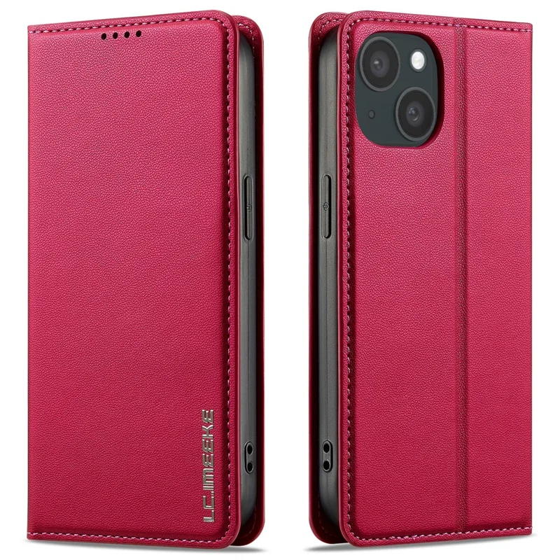LC.IMEEKE L1 Series for iPhone 14 / 13 Case PU Leather Wallet Stand Protective Phone Cover - Red