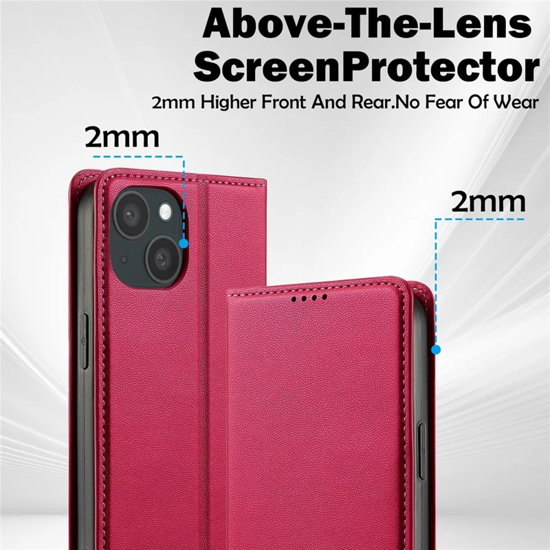 LC.IMEEKE L1 Series for iPhone 14 / 13 Case PU Leather Wallet Stand Protective Phone Cover - Red