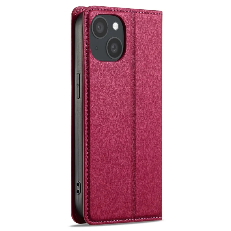 LC.IMEEKE L1 Series for iPhone 14 / 13 Case PU Leather Wallet Stand Protective Phone Cover - Red