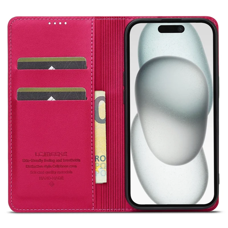 LC.IMEEKE L1 Series for iPhone 14 / 13 Case PU Leather Wallet Stand Protective Phone Cover - Red