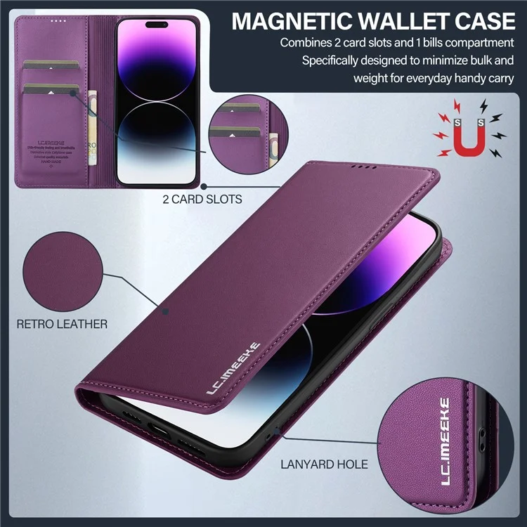 LC.IMEEKE L1-Serie für iPhone 14 Pro Case PU-Leder-Wallet-Stand Schutzhülle - Lila