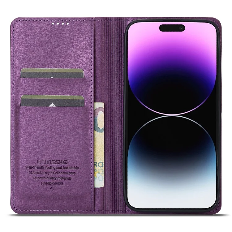 LC.IMEEKE L1-Serie für iPhone 14 Pro Case PU-Leder-Wallet-Stand Schutzhülle - Lila