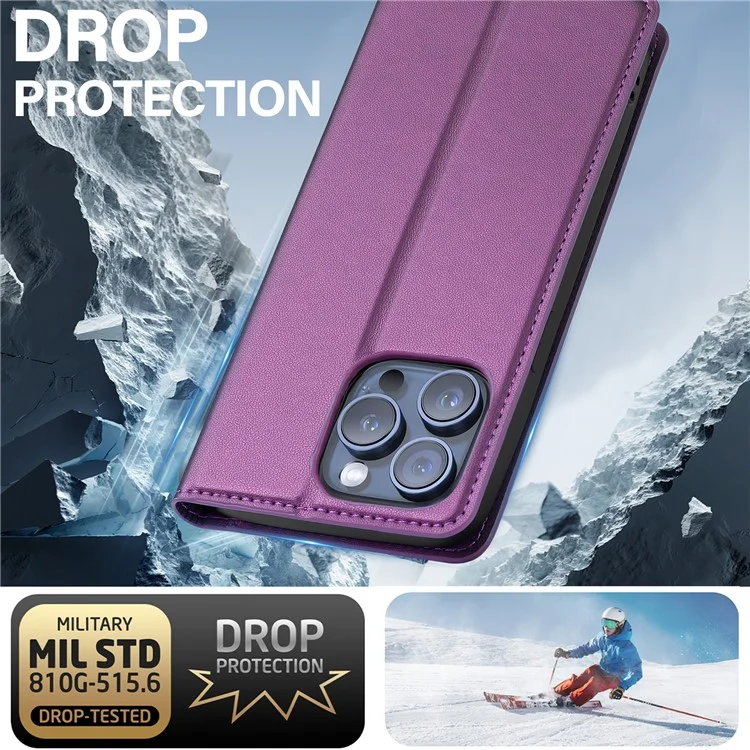 LC.IMEEKE L1-Serie für iPhone 14 Pro Case PU-Leder-Wallet-Stand Schutzhülle - Lila