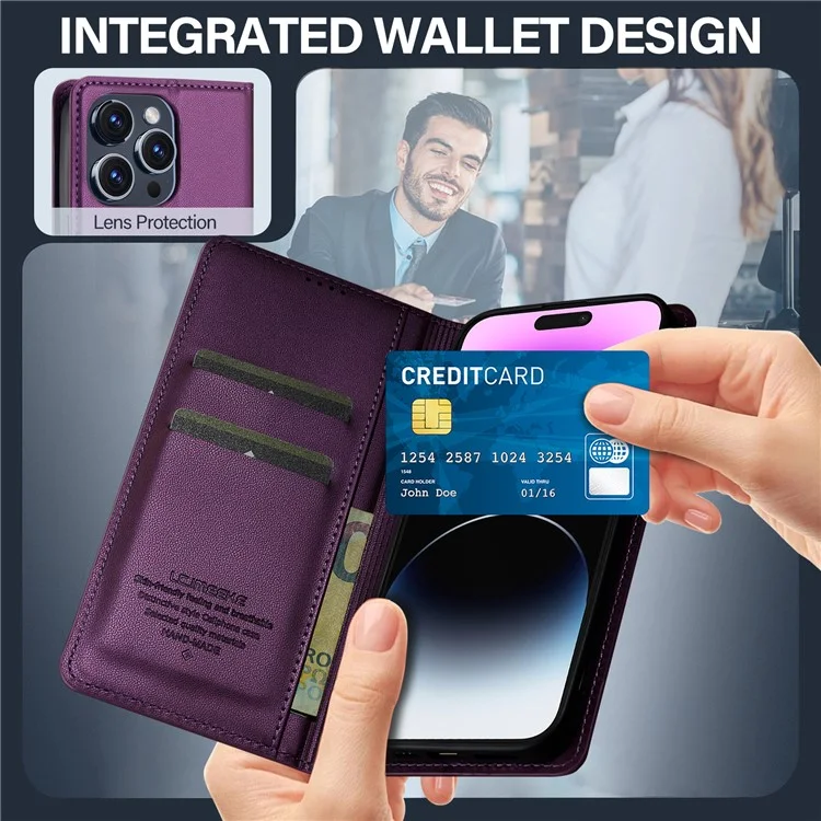 LC.IMEEKE L1-Serie für iPhone 14 Pro Case PU-Leder-Wallet-Stand Schutzhülle - Lila
