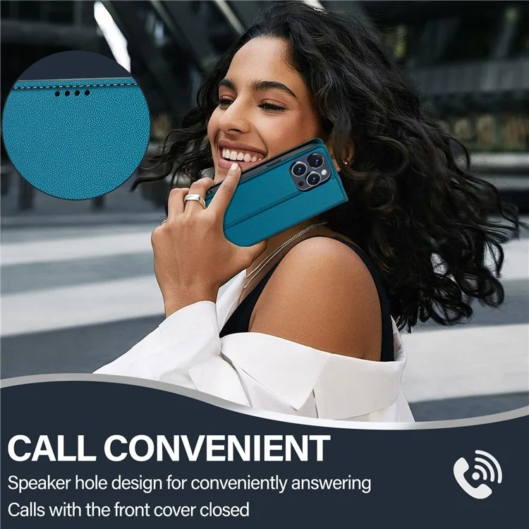 Lc. Série Imeeke L1 Pour Iphone 14 Pro Max Case de Protection du Support de Portefeuille en Cuir PU - Bleu