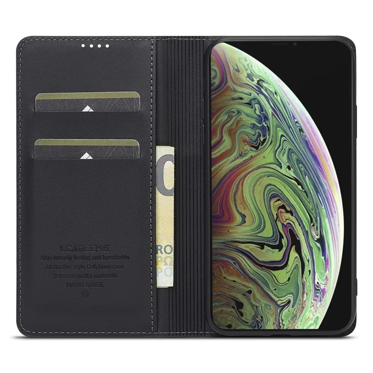 Lc. Serie Imeeke L1 Para Iphone xs / X Case PU Puerto de Cuero Soporte Protectora de Teléfono Protectora - Negro