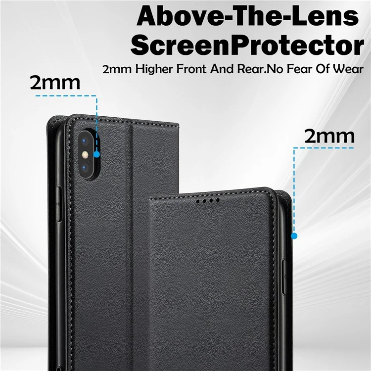 Lc. Serie Imeeke L1 Para Iphone xs / X Case PU Puerto de Cuero Soporte Protectora de Teléfono Protectora - Negro