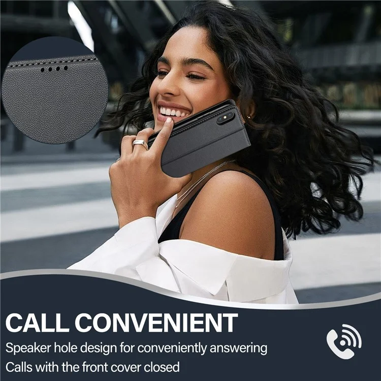 Lc. Serie Imeeke L1 Para Iphone xs / X Case PU Puerto de Cuero Soporte Protectora de Teléfono Protectora - Negro