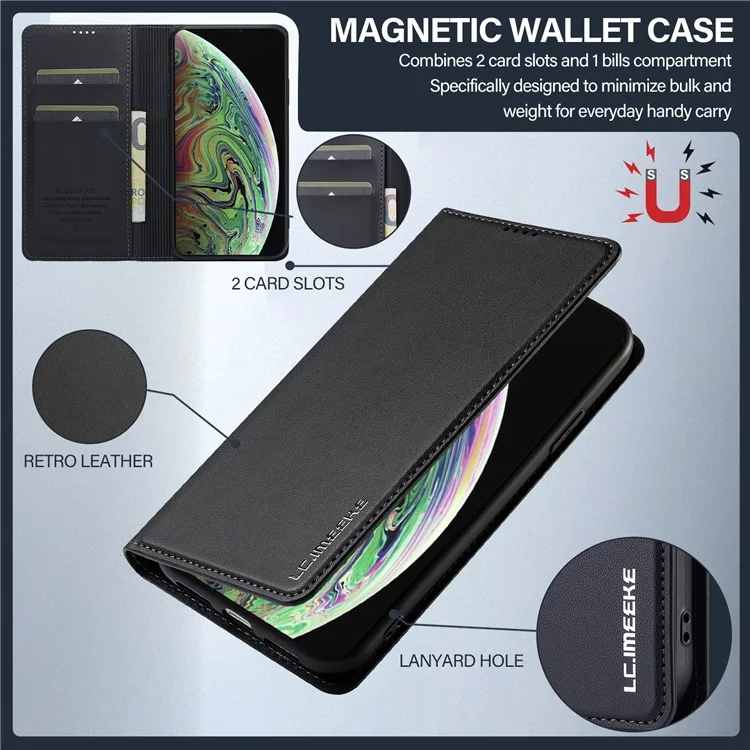 Lc. Serie Imeeke L1 Para Iphone xs / X Case PU Puerto de Cuero Soporte Protectora de Teléfono Protectora - Negro
