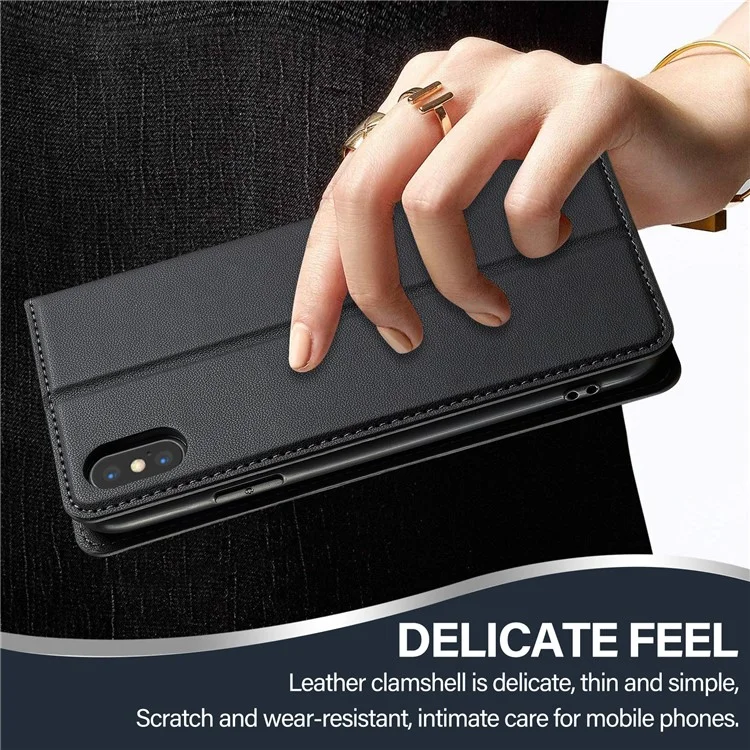 Lc. Serie Imeeke L1 Para Iphone xs / X Case PU Puerto de Cuero Soporte Protectora de Teléfono Protectora - Negro