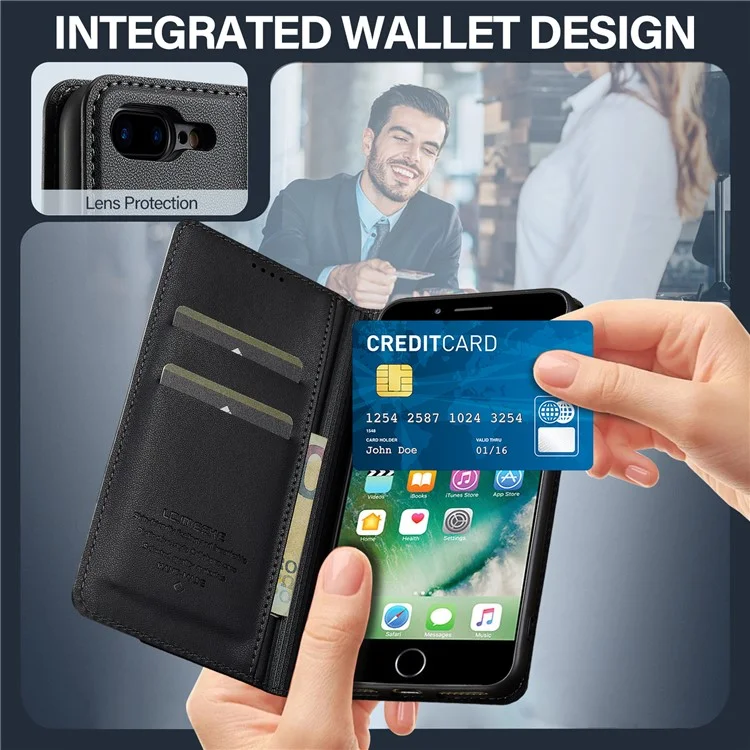 Lc. Série Imeeke L1 Pour Iphone 8 Plus / 7 Plus Couverture de Téléphone de Protection du Support de Portefeuille en Cuir PU pu pu - Noir