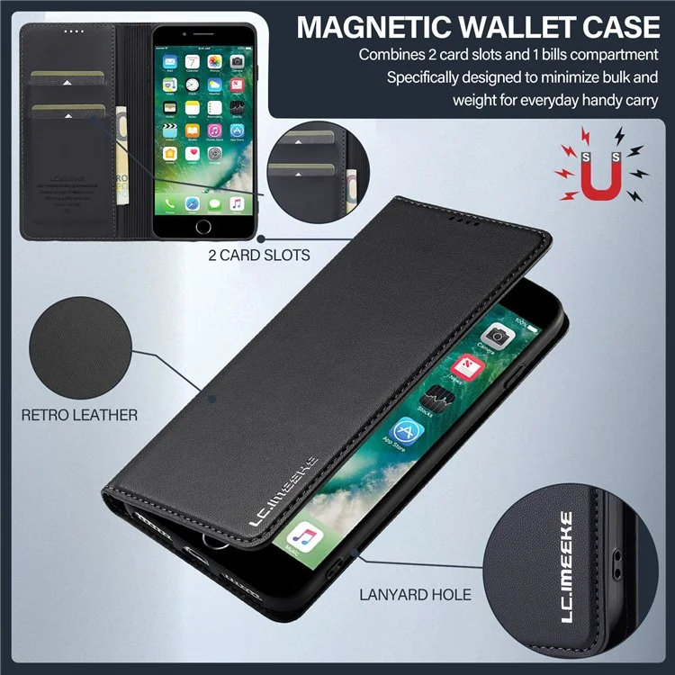 Lc. Série Imeeke L1 Pour Iphone 8 Plus / 7 Plus Couverture de Téléphone de Protection du Support de Portefeuille en Cuir PU pu pu - Noir