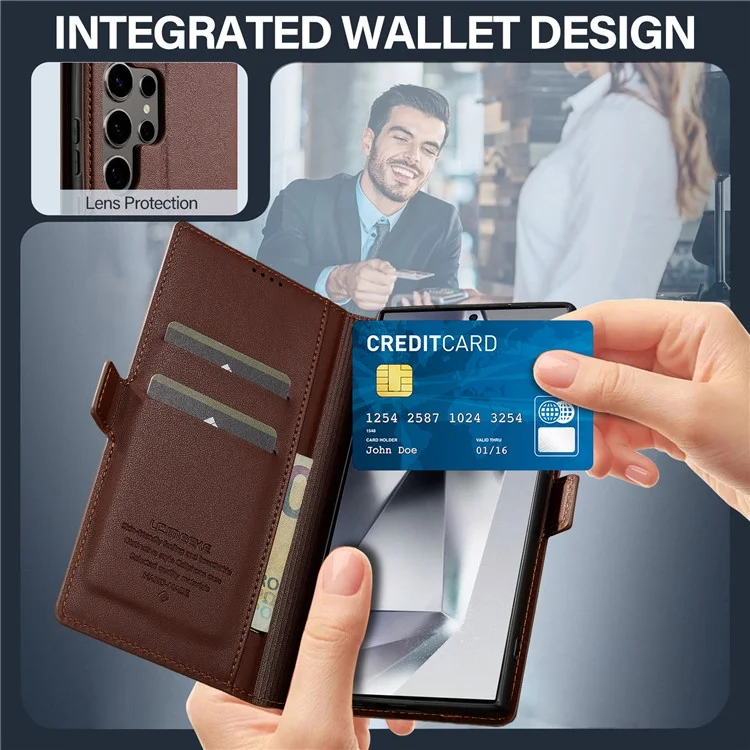 Lc. Série Imeeke L1 Pour Samsung Galaxy S24 Ultra Case pu Leather Wallet Stand Protection Phone Cover - Brun