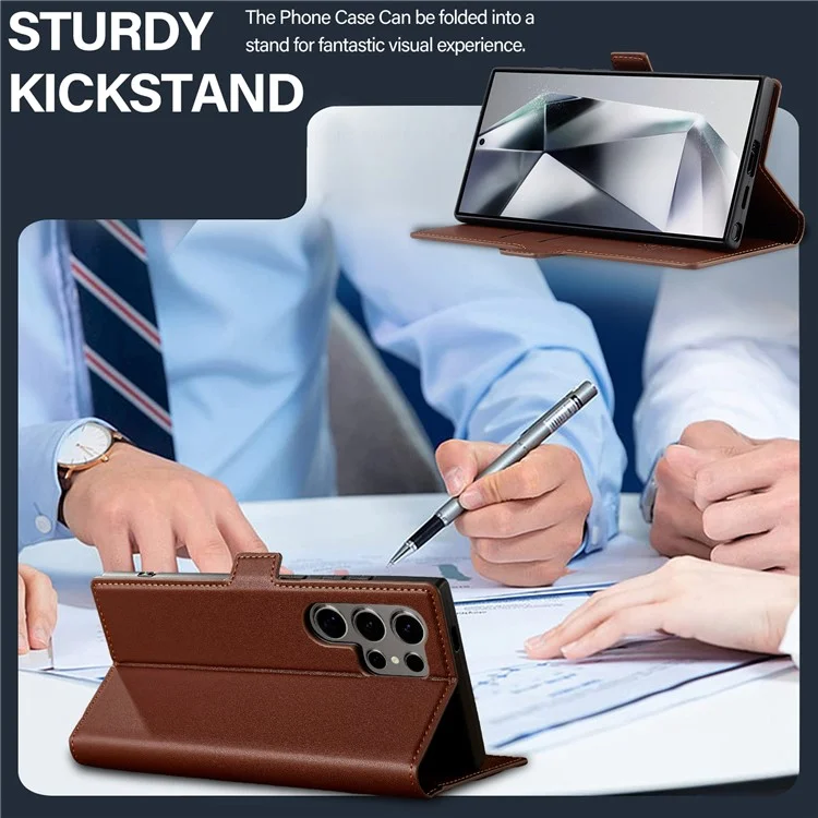Lc. Série Imeeke L1 Pour Samsung Galaxy S24 Ultra Case pu Leather Wallet Stand Protection Phone Cover - Brun