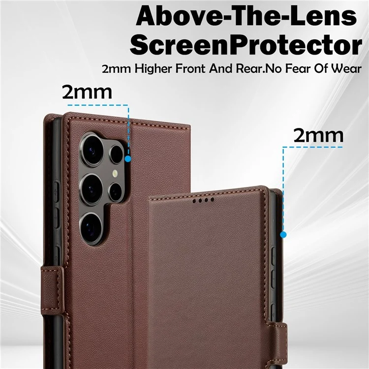Lc. Série Imeeke L1 Pour Samsung Galaxy S24 Ultra Case pu Leather Wallet Stand Protection Phone Cover - Brun