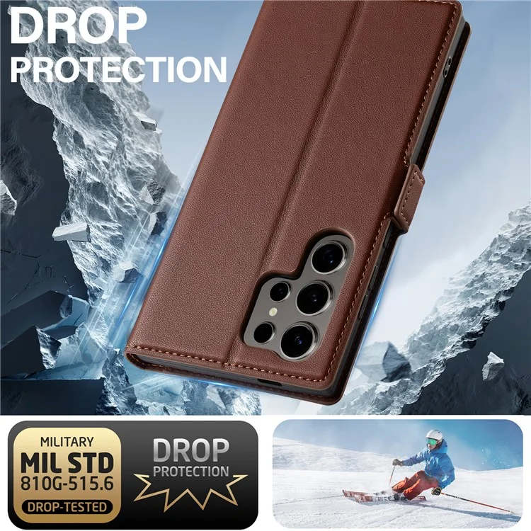 Lc. Série Imeeke L1 Pour Samsung Galaxy S24 Ultra Case pu Leather Wallet Stand Protection Phone Cover - Brun