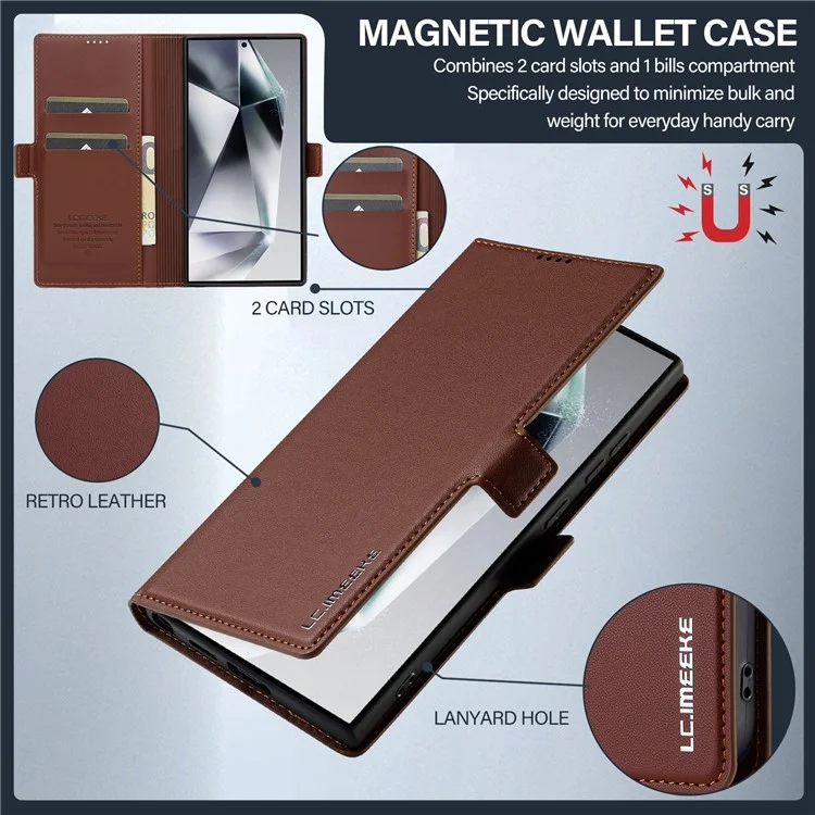 Lc. Série Imeeke L1 Pour Samsung Galaxy S24 Ultra Case pu Leather Wallet Stand Protection Phone Cover - Brun