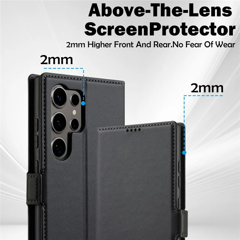 Lc. Serie Imeeke L1 Para Samsung Galaxy S23 Ultra Case PU Cuero de Cuero Soport - Negro