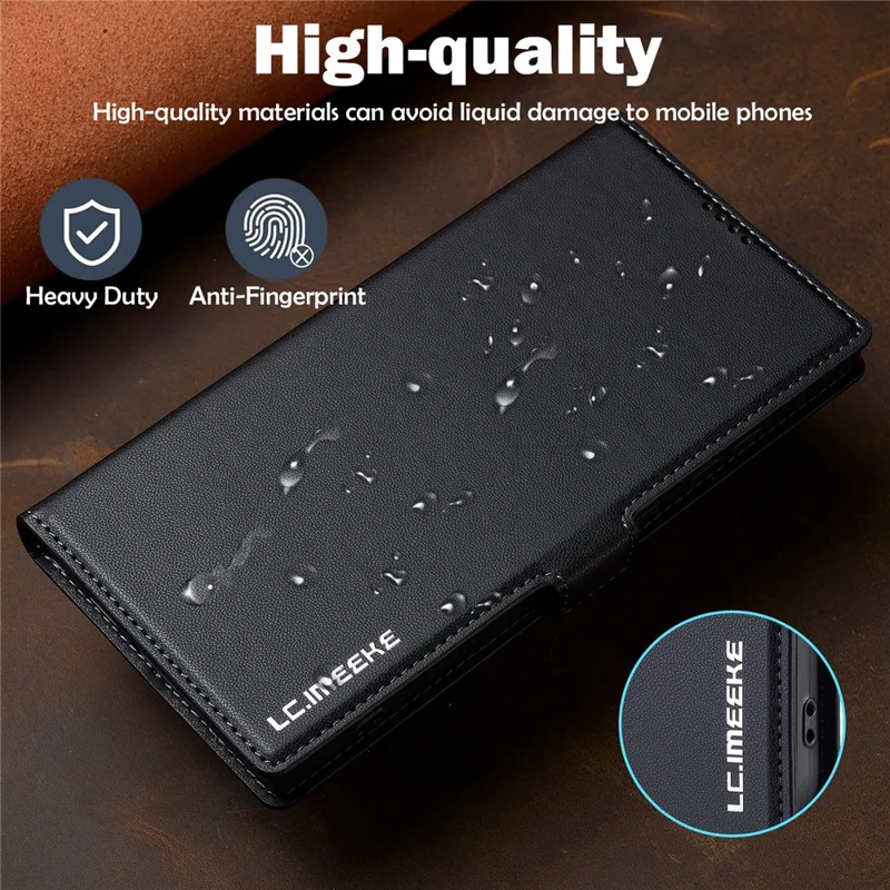 Lc. Serie Imeeke L1 Para Samsung Galaxy S23 Ultra Case PU Cuero de Cuero Soport - Negro
