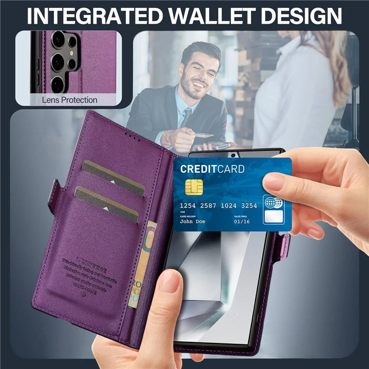 Lc. Série Imeeke L1 Pour Samsung Galaxy S22 Ultra 5G pu Leather Wallet Stand Protective Phone Cover - Violet