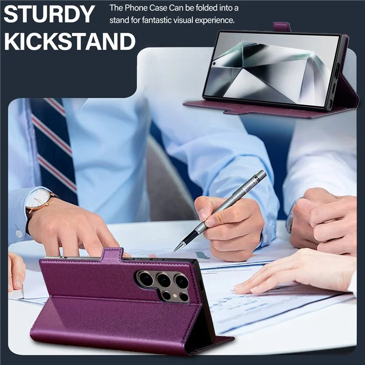 Lc. Série Imeeke L1 Pour Samsung Galaxy S22 Ultra 5G pu Leather Wallet Stand Protective Phone Cover - Violet