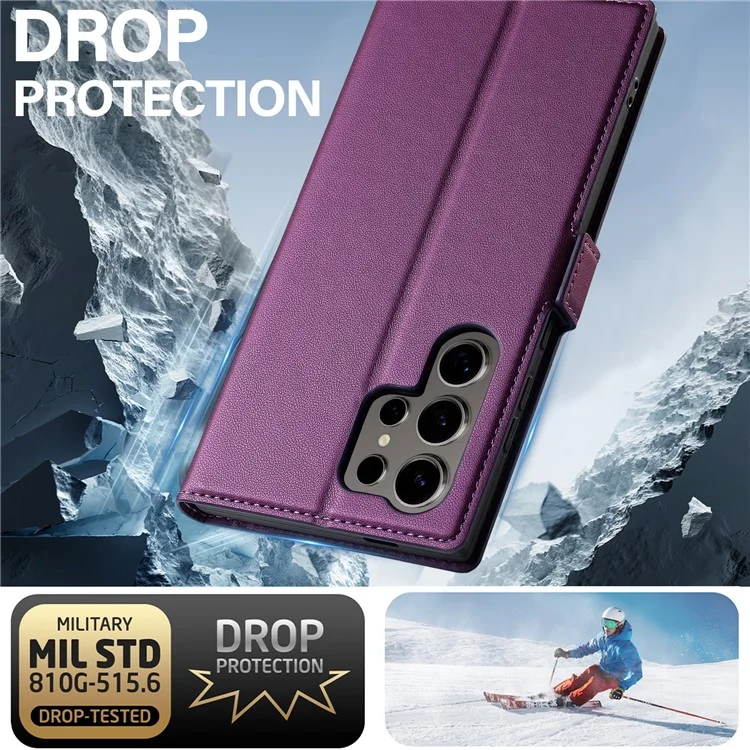 Lc. Série Imeeke L1 Pour Samsung Galaxy S22 Ultra 5G pu Leather Wallet Stand Protective Phone Cover - Violet