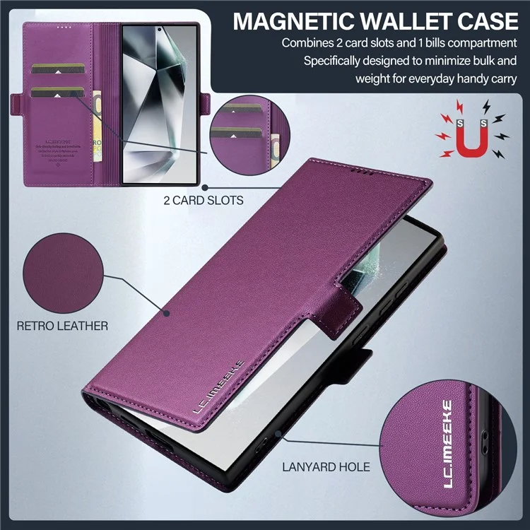 Lc. Série Imeeke L1 Pour Samsung Galaxy S22 Ultra 5G pu Leather Wallet Stand Protective Phone Cover - Violet
