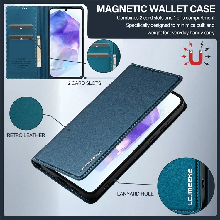 Lc. Серия Imeeke L1 Для Samsung Galaxy A15 5G Case Case Кожаный Кошелек Для Защитной Телефонной Крышки Телефона - Синий