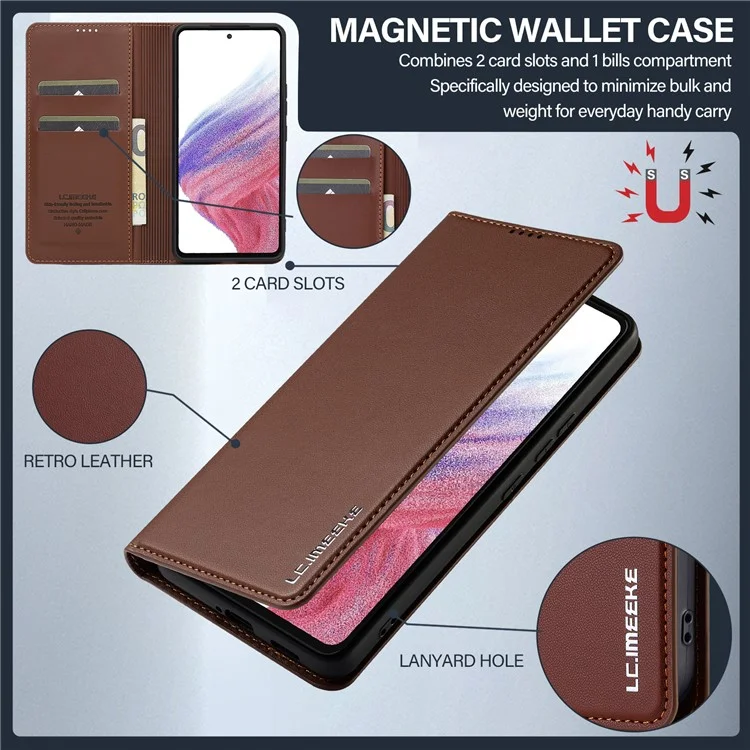 Lc. Série Imeeke L1 Pour Samsung Galaxy A53 5G pu Leather Wallet Stand Protection Phone Cover - Brun