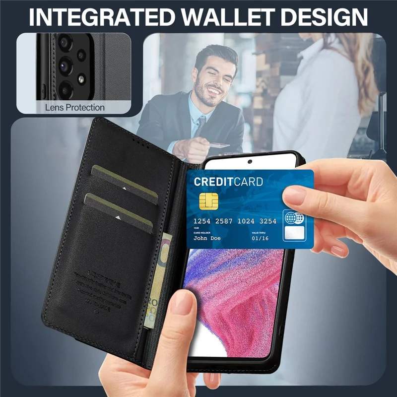 LC.IMEEKE L1 Serie für Samsung Galaxy A52s 5G / A52 5G / 4G Hülle Lederbrieftasche mit Ständer Telefonabdeckung - Schwarz