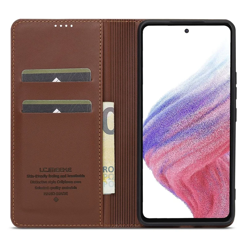 Lc. Серия Imeeke L1 Для Samsung Galaxy A52s 5G / A52 5G / 4G Case PU Кожаный Кошелек Подставка Для Телефона - Коричневый