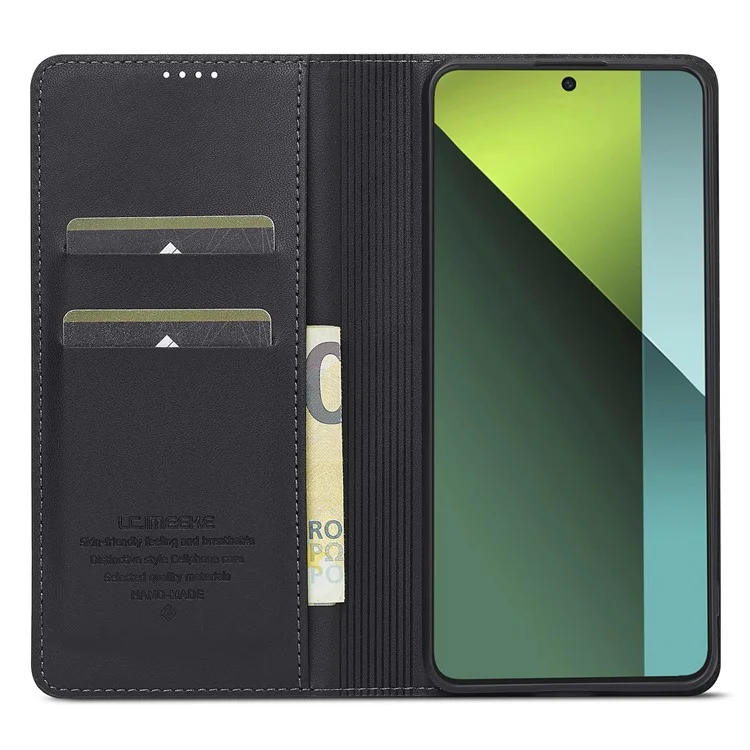 Lc. Serie Imeeke L1 Para Xiaomi Redmi Note 13 4G Case PU Cuero Willet Stand Protectivo Teléfono - Negro