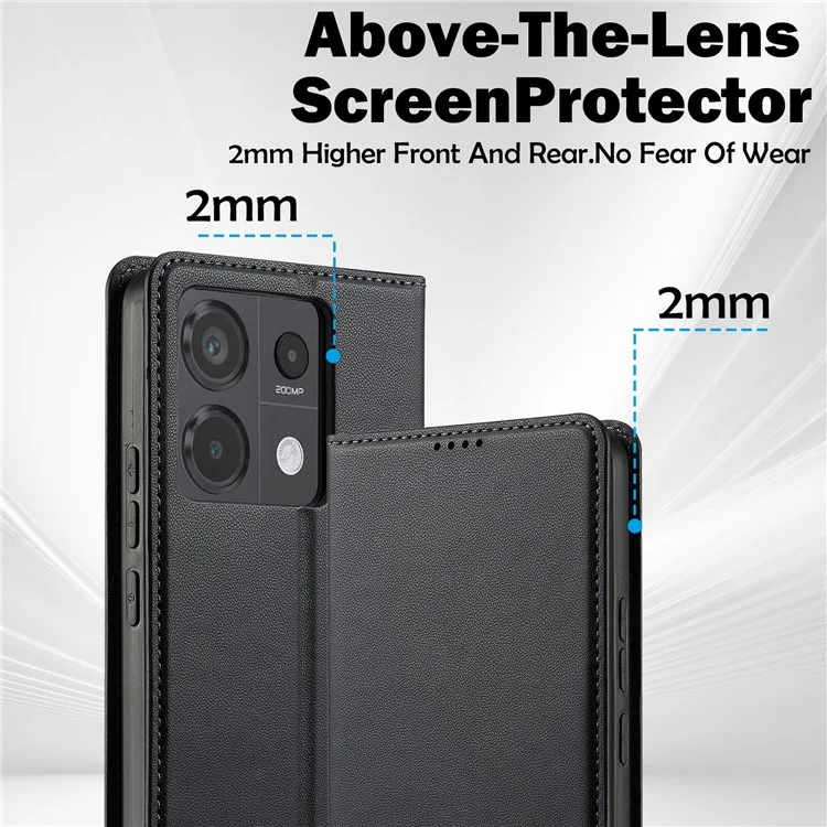 Lc. Serie Imeeke L1 Para Xiaomi Redmi Note 13 4G Case PU Cuero Willet Stand Protectivo Teléfono - Negro