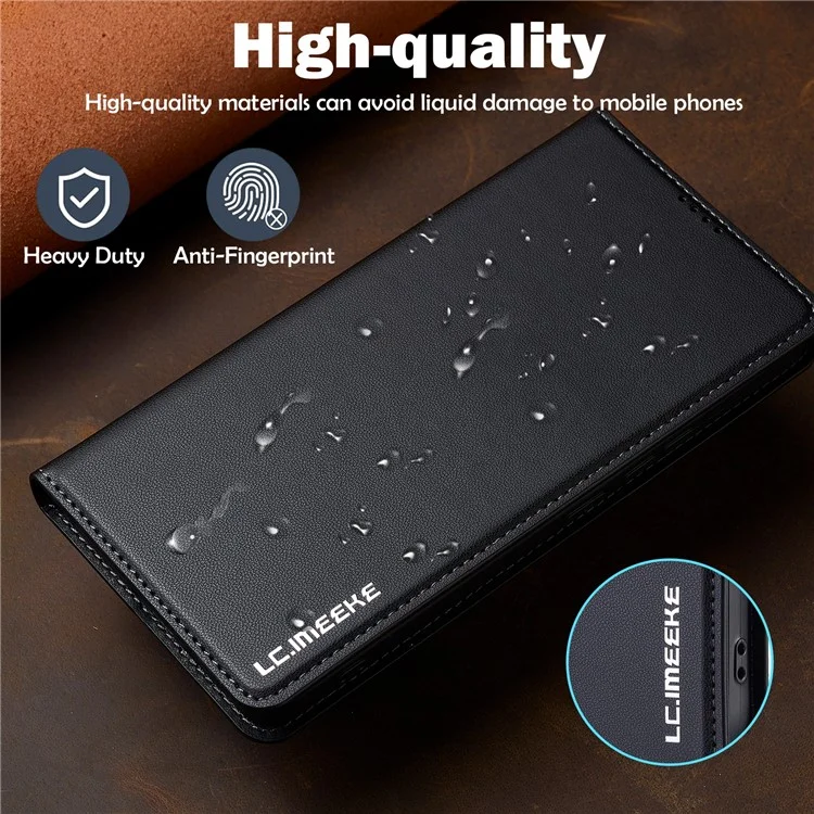 Lc. Serie Imeeke L1 Para Xiaomi Redmi Note 13 4G Case PU Cuero Willet Stand Protectivo Teléfono - Negro