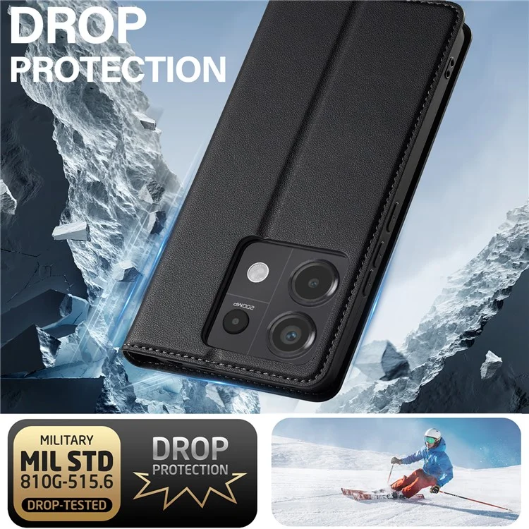 Lc. Serie Imeeke L1 Para Xiaomi Redmi Note 13 4G Case PU Cuero Willet Stand Protectivo Teléfono - Negro
