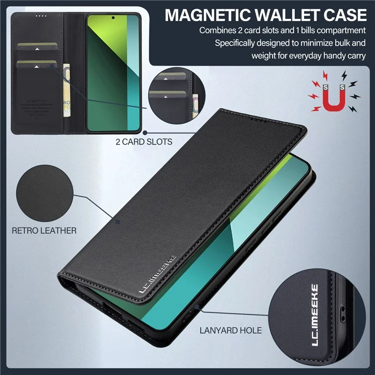 Lc. Serie Imeeke L1 Para Xiaomi Redmi Note 13 4G Case PU Cuero Willet Stand Protectivo Teléfono - Negro