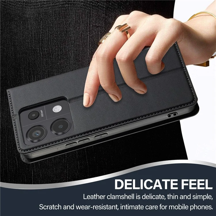 Lc. Serie Imeeke L1 Para Xiaomi Redmi Note 13 4G Case PU Cuero Willet Stand Protectivo Teléfono - Negro