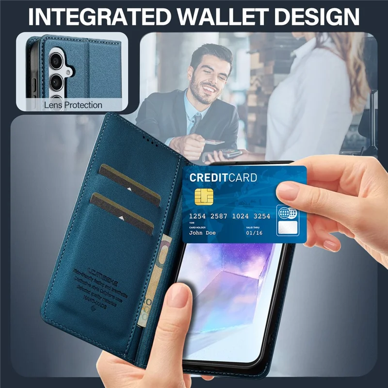 Lc. Série Imeeke L1 Pour Samsung Galaxy A54 5G pu Leather Wallet Stand Protection Phone Cover - Bleu
