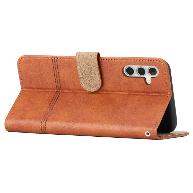 Para Samsung Galaxy A13 5G Anti-fingerprint Phone Stand Case Tocio de Vaca Textura Estilo de Negocios PU Línea de Costura de Cuero Billetera - Marrón