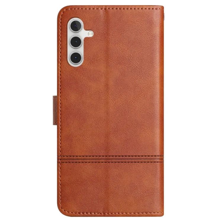 Para Samsung Galaxy A13 5G Anti-fingerprint Phone Stand Case Tocio de Vaca Textura Estilo de Negocios PU Línea de Costura de Cuero Billetera - Marrón