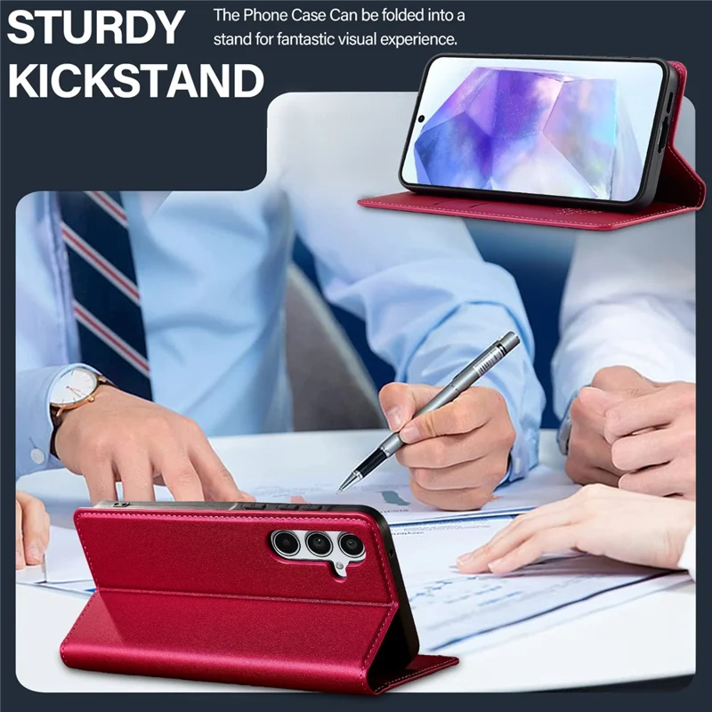 LC.IMEEKE L1 Series for Samsung Galaxy A55 5G Case PU Leather Wallet Stand Protective Phone Cover - Red